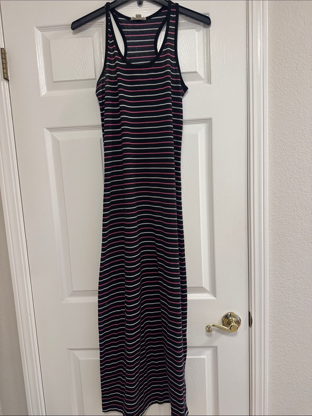 Zenana Striped Racerback Maxi Dress in Black and Pink Medium